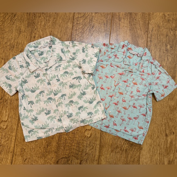 Janie and Jack Other - 2 Janie & Jack Button Down Shirts Flamingos Palm Tree Boys Poplin Shirts 18-24